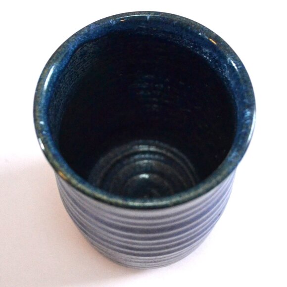 Set Of Four Handmade Pottery Tumblers Blue In Color Maker's Name On Bottom - Picture 3 of 4